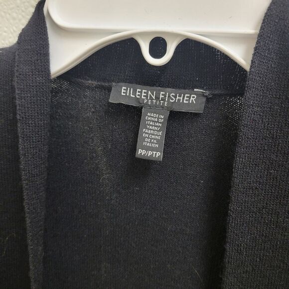Eileen Fisher Wool Black Open Front Cardigan PETITE LIGHTWEIGHT PP - Picture 3 of 4